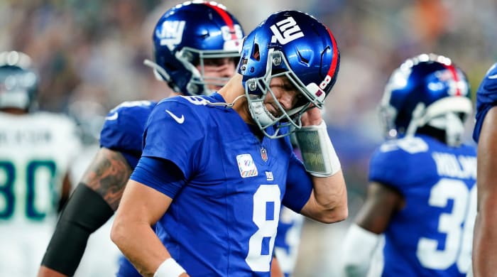 Giants quarterback Daniel Jones was sacked 11 times by the Seahawks on Monday night in Week 4.